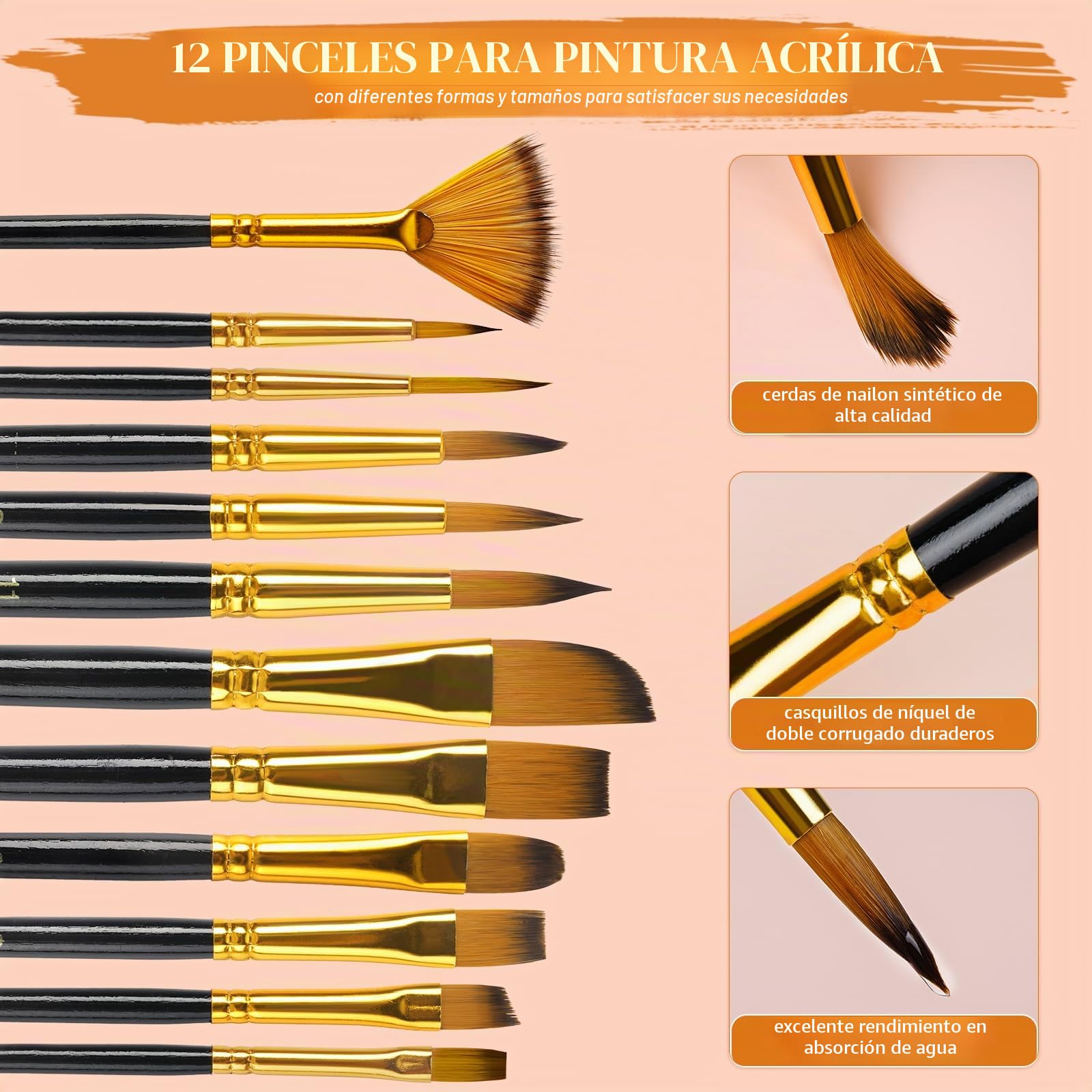 Nicpro Juego De Pinturas Acrílicas De 68 Piezas, Acrílicas De 12ML X 24 Colores, Con Caballete De Mesa, 8 Platos De Lienzo, 12 Pinceles, Taza De Limpieza, Esponja, Paleta Para Artistas Principiantes