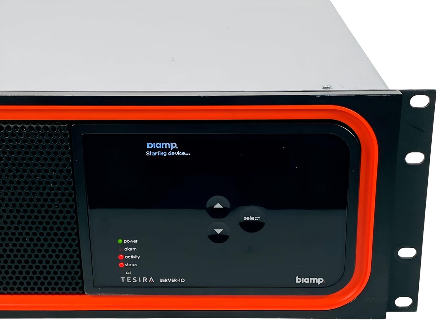 Biamp Tesira SERVER-IO front panel display showing 'Starting device...'