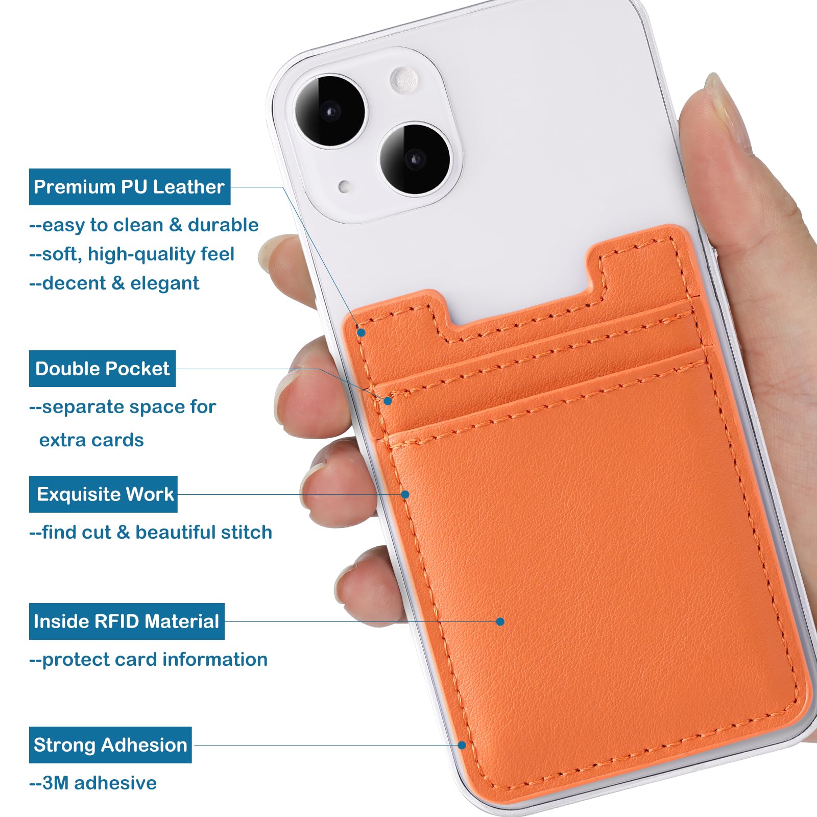 Fulgamo Handy-Brieftasche, Leder, Kartenhalter, selbstklebend, Kreditkartenfach für Rückseite der Handyhülle, iPhone und Android, Orange, Rot, 2 Stück