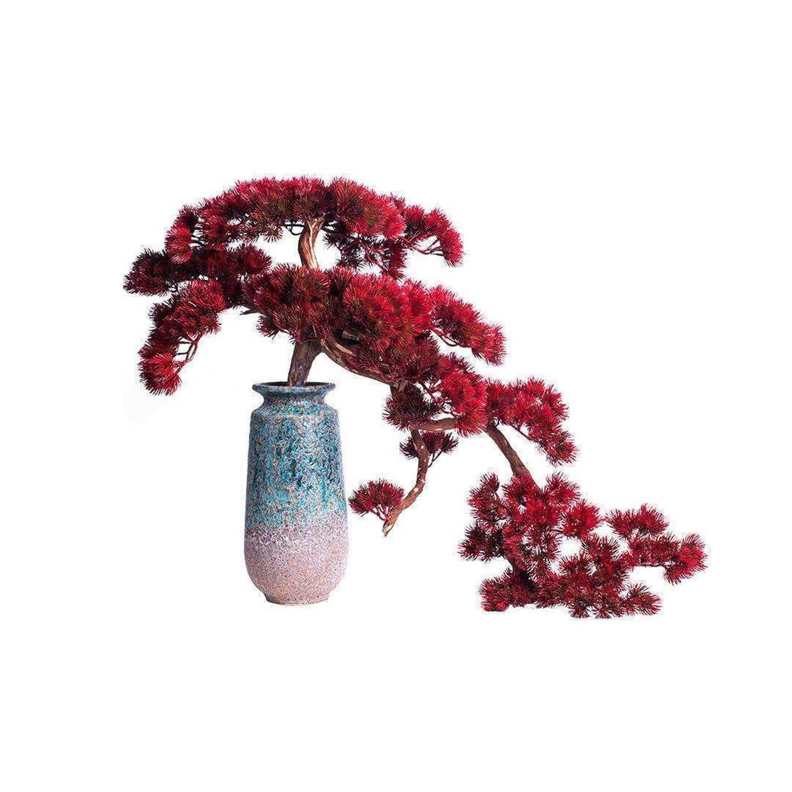 Fake Tree Large Artificial Bonsai Tree, Indoor Faux Decorative Plant Lifelike Branching Indoor Decor(Red)