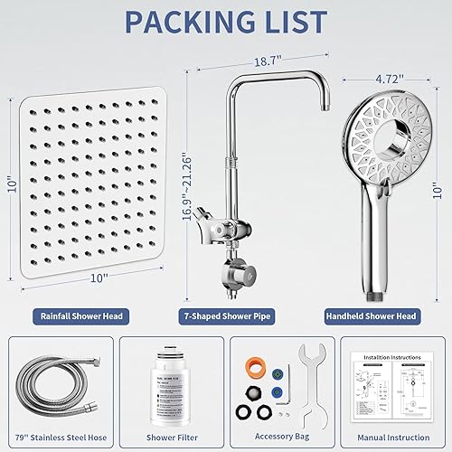 Miniatura 6 de SINGSUO Filtered Rain Shower Head with Handheld Spray Combo, High Pressure Dual Shower Head with Filter for Hard Water, Modern Magnetix Double