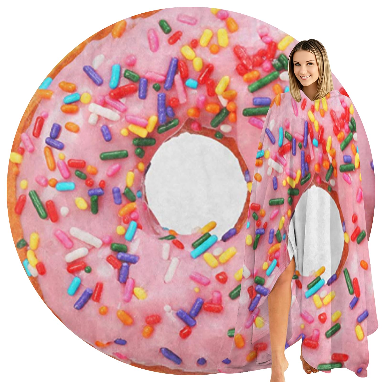 Abaysto Donut Wrap Blanket Funny Realistic Round Food Blanket Soft Plush Flannel Throw for Kids & Adults 180cm（71"）