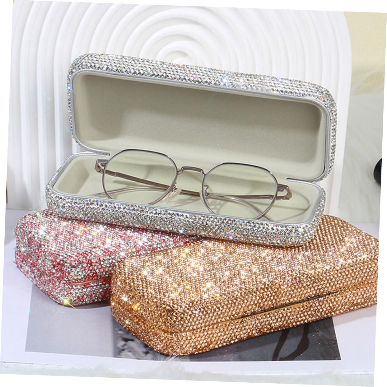 5stücke Rhinestone Brillenetui Für Auto Tragbarer Eyewear Organizer Hartschaliges Design Mit Weicher Innenauskleidung Stilvolles Accessoire Für Sonnenbrillen Und Brillen