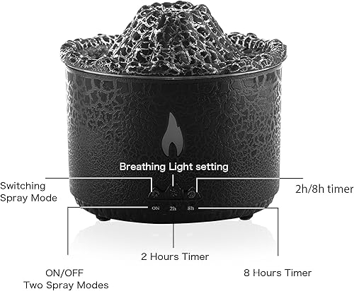 Miniatura 10 de LONYIABBI Difusor de aire de llama, difusor de aroma de volcán, difusor de aceite ultrasónico, protección de apagado automático para el hogar, la
