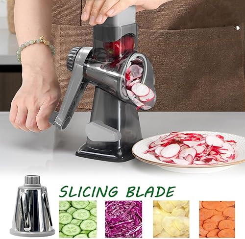 Miniatura 2 de Rallador de queso, rotativo, triturador de queso versátil, cuchillas para triturar, rallar, rebanar, triturador de queso con base de succión y