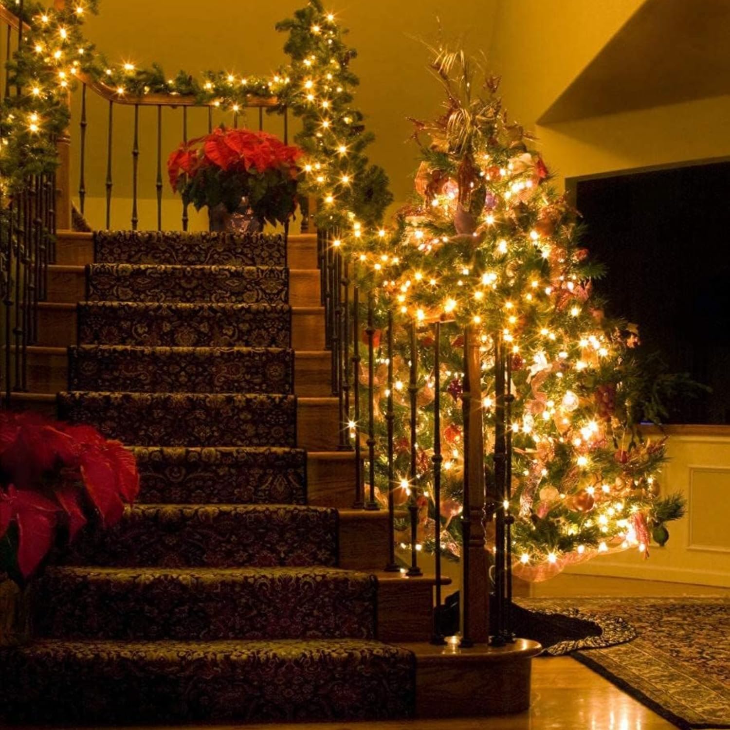 Gresonic - Cadena de luces LED en racimo, alimentación eléctrica, decoración para interiores, exteriores, jardín, árbol de Navidad, boda (750 LED, luz blanca cálida constante)