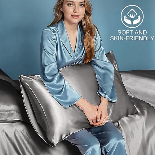 Miniatura 3 de Fatapaese Fundas de almohada de satén para cabello y piel, paquete de 2 fundas de almohada Queen (borgoña, 20 x 30 pulgadas), juego de 2 fundas de