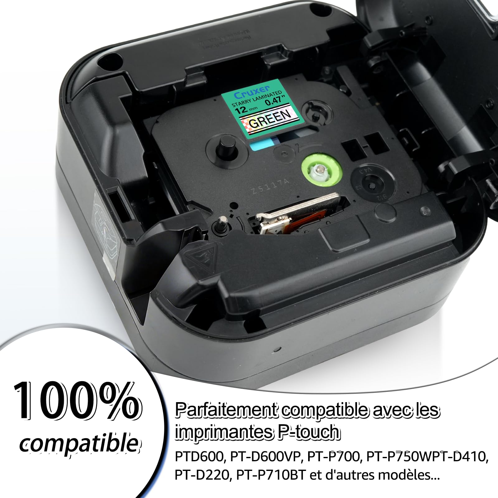 Cruxer Lot de 40 Ruban compatible P-touch TZe-731L1 Noir sur Vert 12 mm