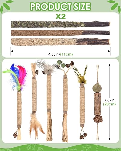 Miniatura 6 de TINDTOP Silvervine - Palitos masticables para gatos, paquete de 12 juguetes naturales masticables de hierba gatera para limpieza de dientes de