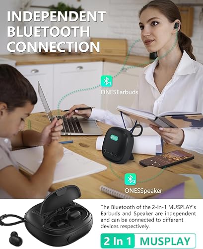 Miniatura 2 de ONES MusPlay - Altavoz inalámbrico BT con auriculares 2 en 1, audio de alta resolución, inteligente BluetoothAUXMP3 modo de juegomúsica altavoz de