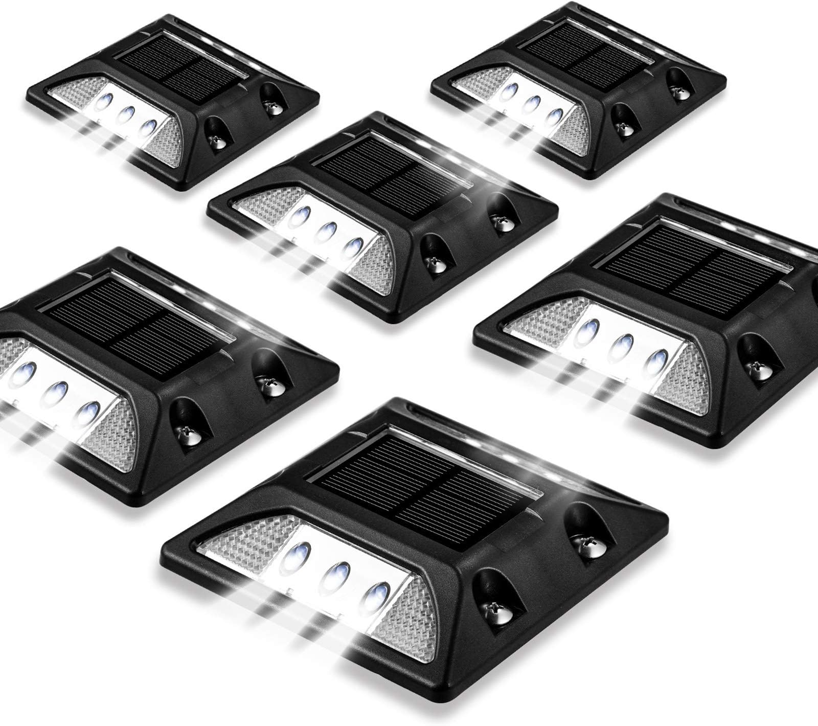 UNIFUNSolar Deck Lights, Driveway Outdoor LED Lights,Solar Powered Waterproof Road Markers for Step, Sidewalk,Stair, Garden Ground,Pathway Yard(6PACK)