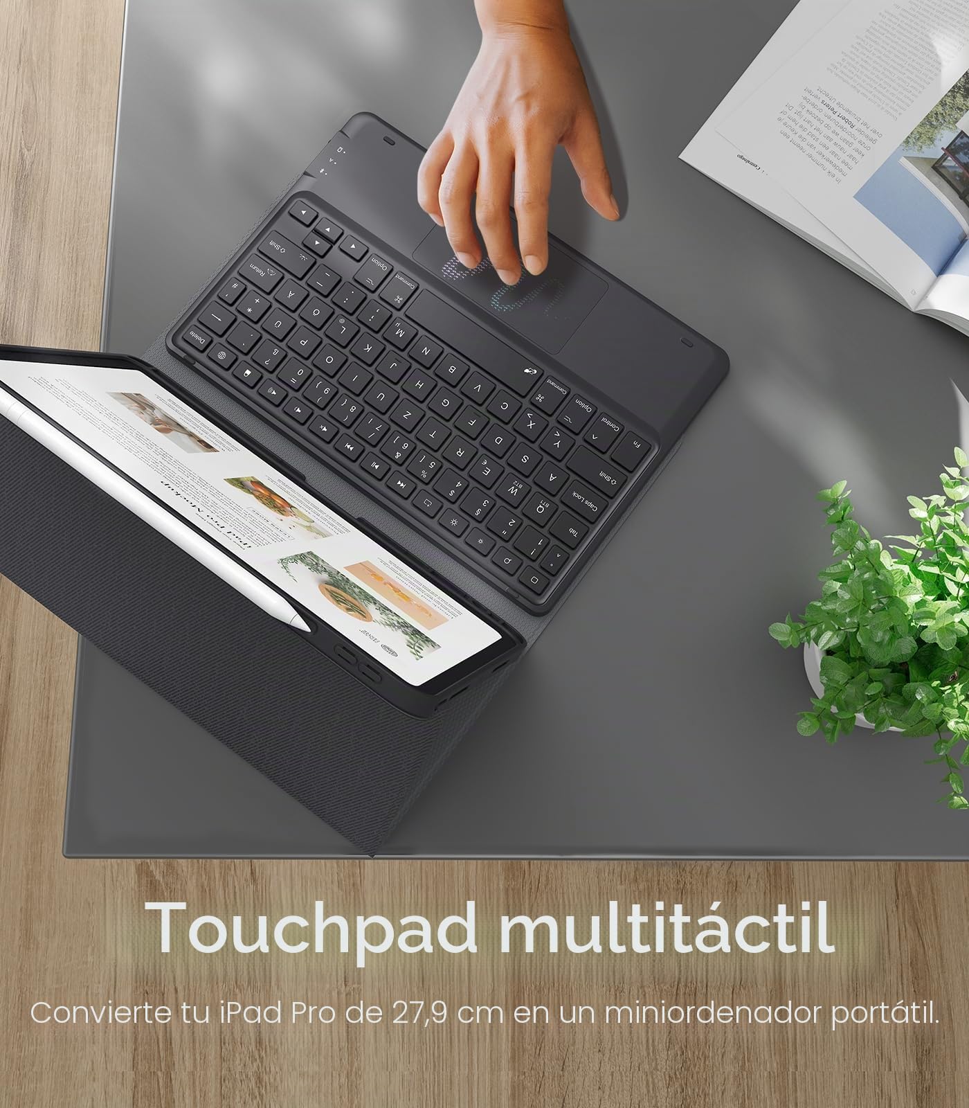 CHESONA Teclado para iPad Pro 11 2025 (M5)/2024 (M4), 7 colores de iluminación, trackpad multitáctil, funda con soporte para lápiz, 2 canales Bluetooth para M4 iPad Pro 2024 de 11 pulgadas, negro