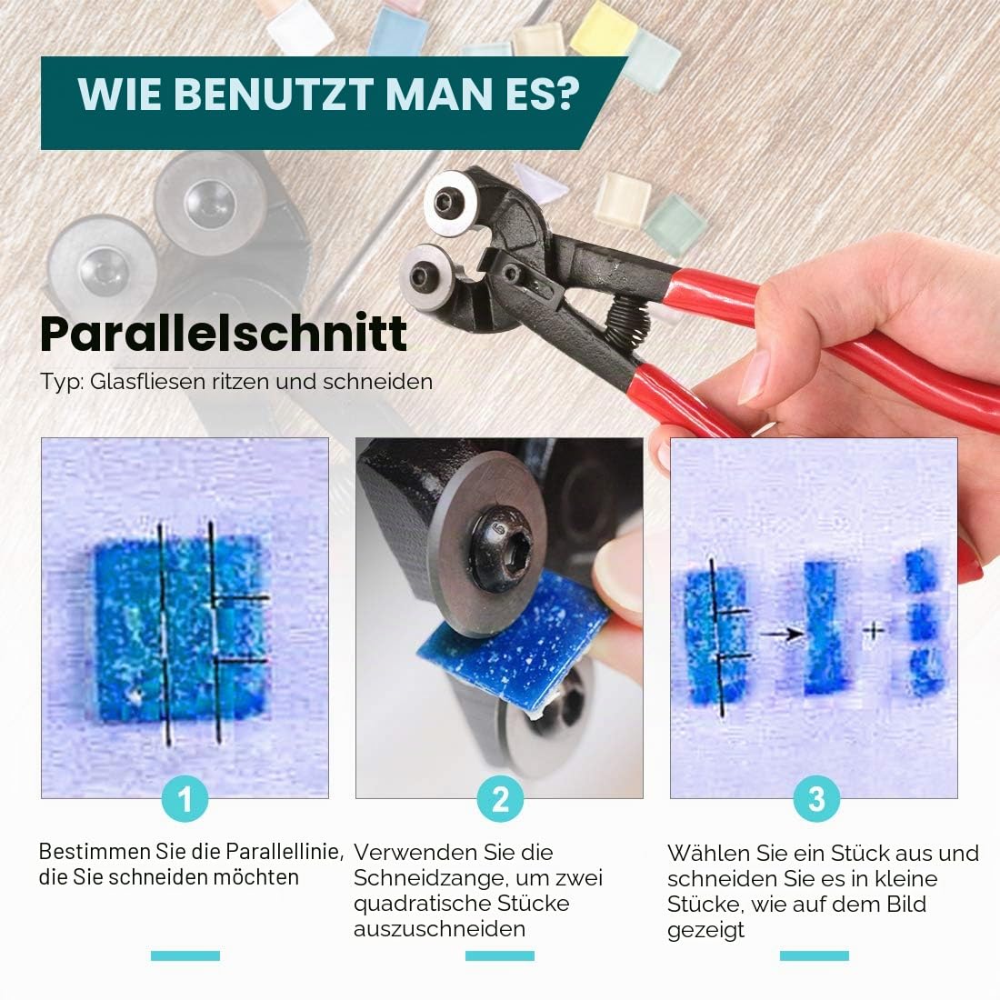 Swpeet 8-teiliges Mosaik-Werkzeug-Set, inklusive robuster Glas-Mosaik-Zange, Rollschneider, Zange und 2 Schaber, 2 Pinzetten, 1 doppelseitiger Haken, 1 Spatel mit 1 Schwamm für Mosaikfliesen