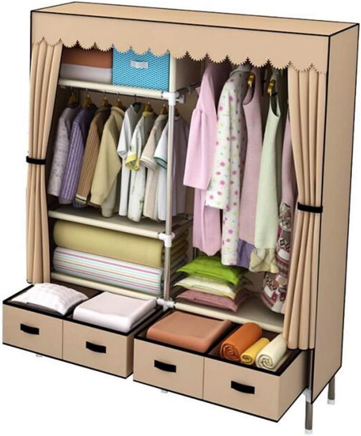 Armoire en tissu kaki idéale pour optimiser l'espace d'une chambre d'étudiant