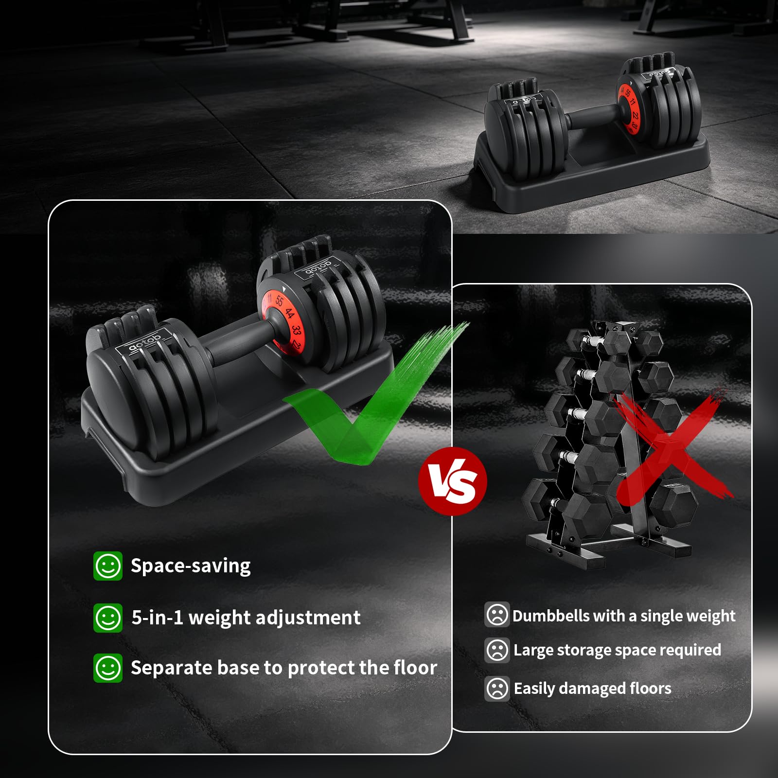 55lbs (Pair) Adjustable Dumbbell Set, Dumbbells Weight with Anti-Slip Fast Adjust Turning Handle, Sets for Men and Women, Exercise Pair for Home Gym
