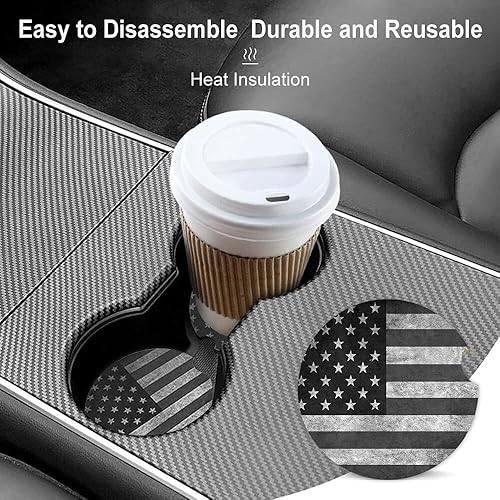 Miniatura 4 de Portavasos absorbentes con la bandera estadounidense negra y gris, juego de posavasos de cerámica para mujeres y hombres, 2.56 pulgadas (2 unidades)