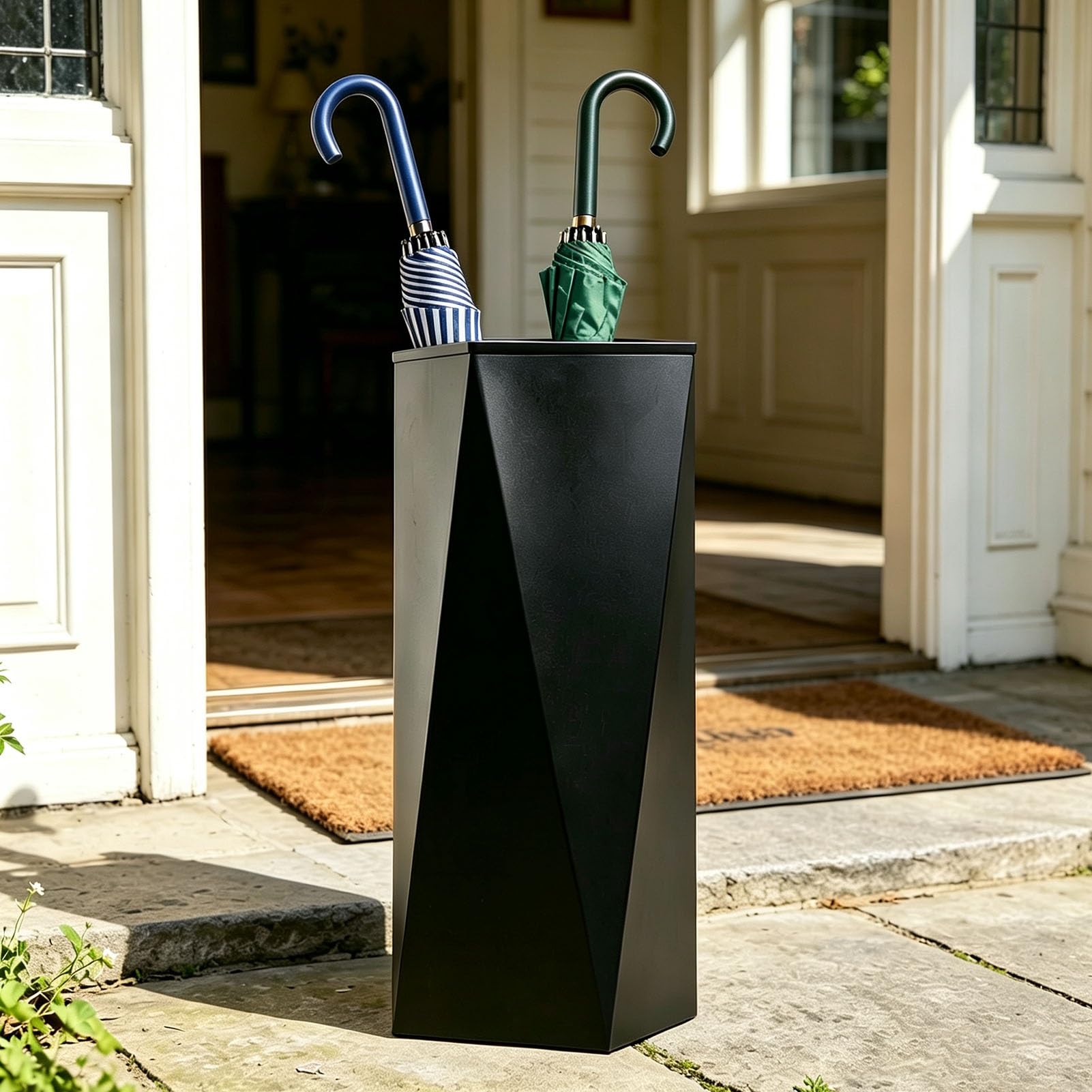 Hamankim Umbrella Holder for Entryway - Modern Waterproof Metal Umbrella Storage Rack for Apartment Hallway - Freestanding Umbrella Bucket for Home Hotel Office Shop(Black)