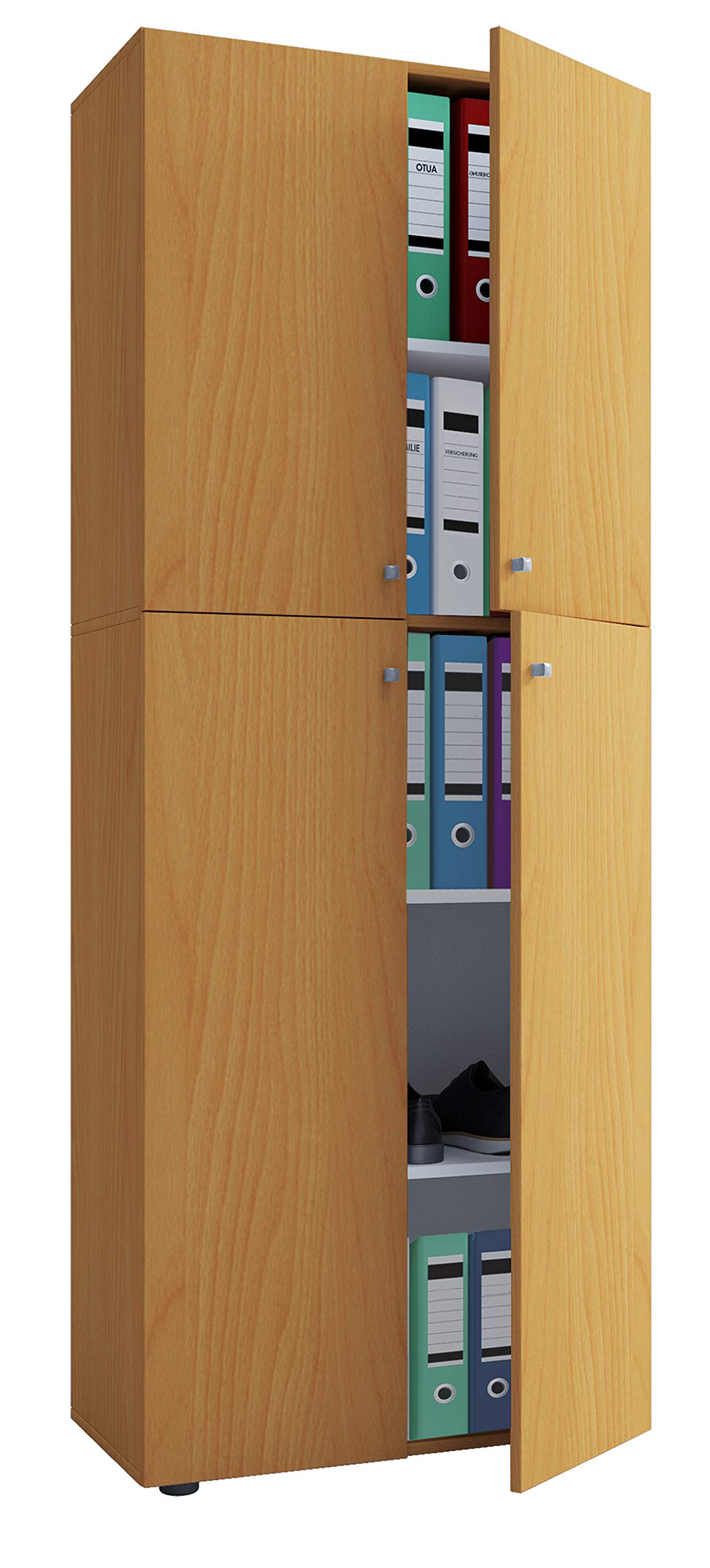 VCM Büroschrank mit 5 Fächern | moderner Aktenschrank mit Drehtüren | Maße ca. B. 70 x H. 184 x T. 40 cm – Lona 5-Fach Buche