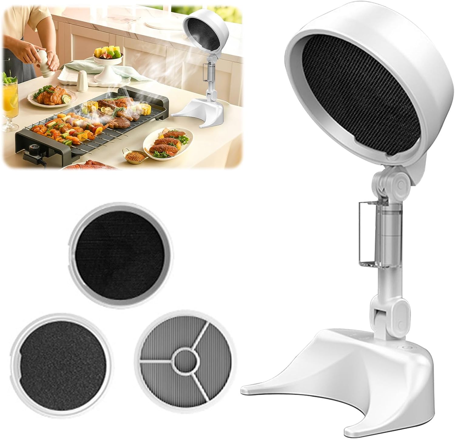 Portable Range Hood, Foldable Kitchen Exhaust Fan with Adjustable Height Double Filter 3 Speeds for BBQ Hot Pot Grilled Meat Party Camping RV