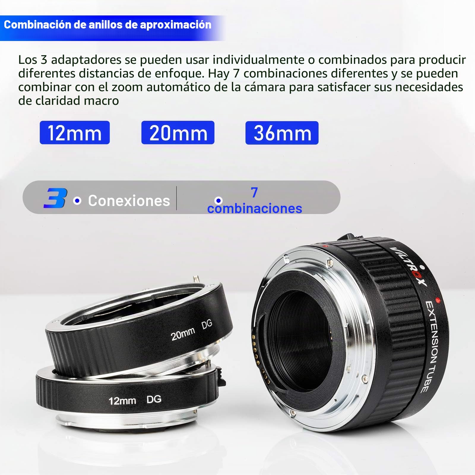 VILTROX DG-C Tubo de Extensión Macro de Enfoque Automático con Montura de Metal Anillo Adaptador para Canon EOS EF EF-S 760D 700D 100D 80D 70D 5D 6D 7D 1300D 1500D Cámara