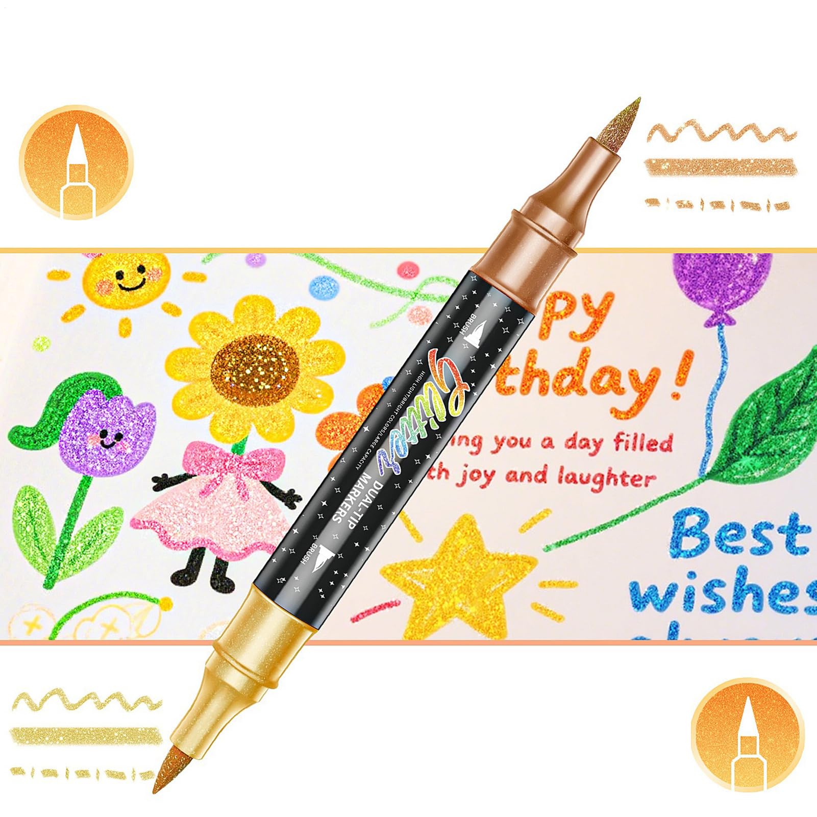 Pennarelli glitter Inchiostro a Base d'Acqua Asciugatura Rapida | Pennarelli Contorno e Set Colorato per Disegnare Lavoretti fai da te, biglietti d'auguri, scrapbooking,
