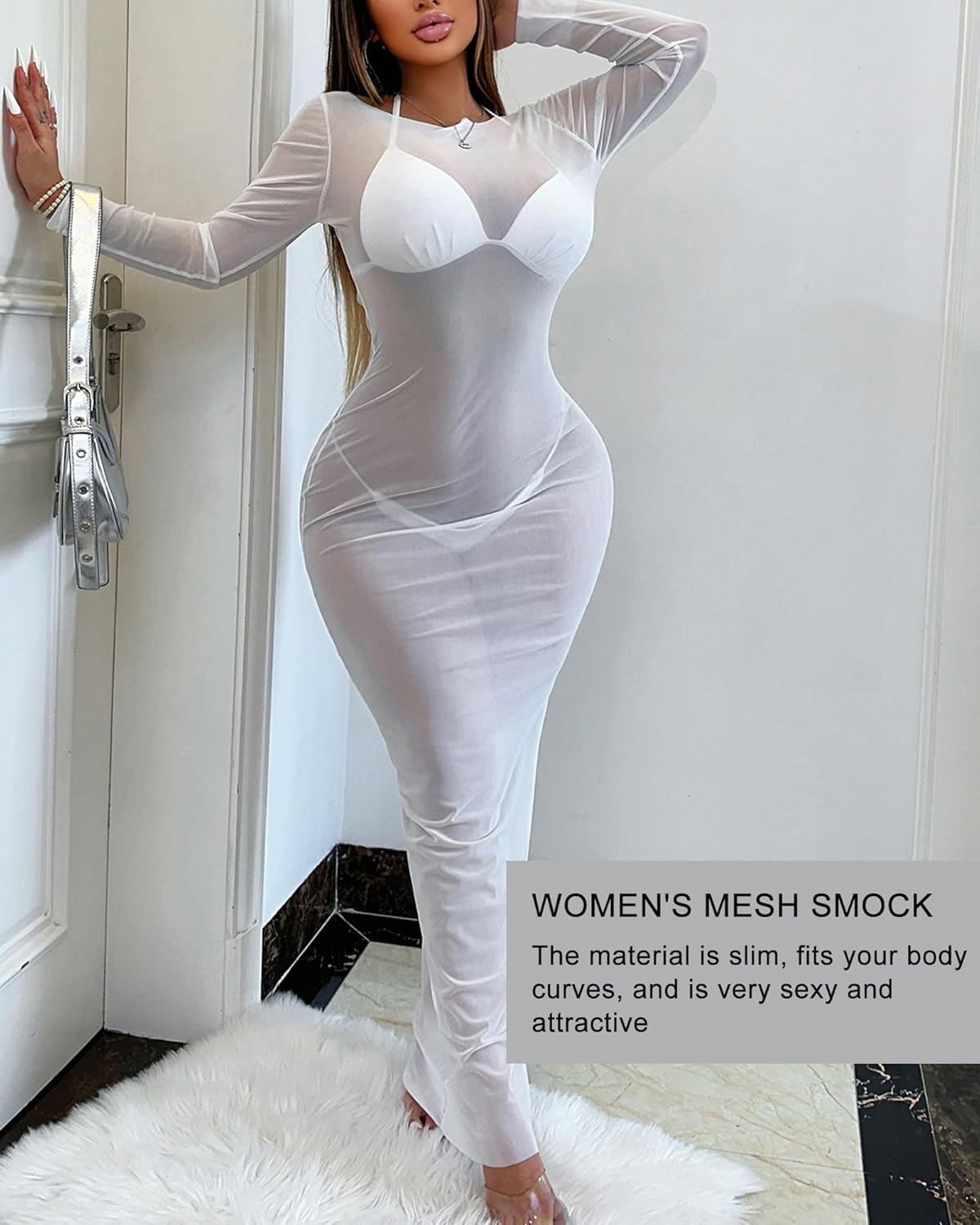 Sliot Transparent Dress Sheer Dresses for Women Sexy Sheer Mesh Dress Bodycon Dress Mesh Long Dress - Image 2
