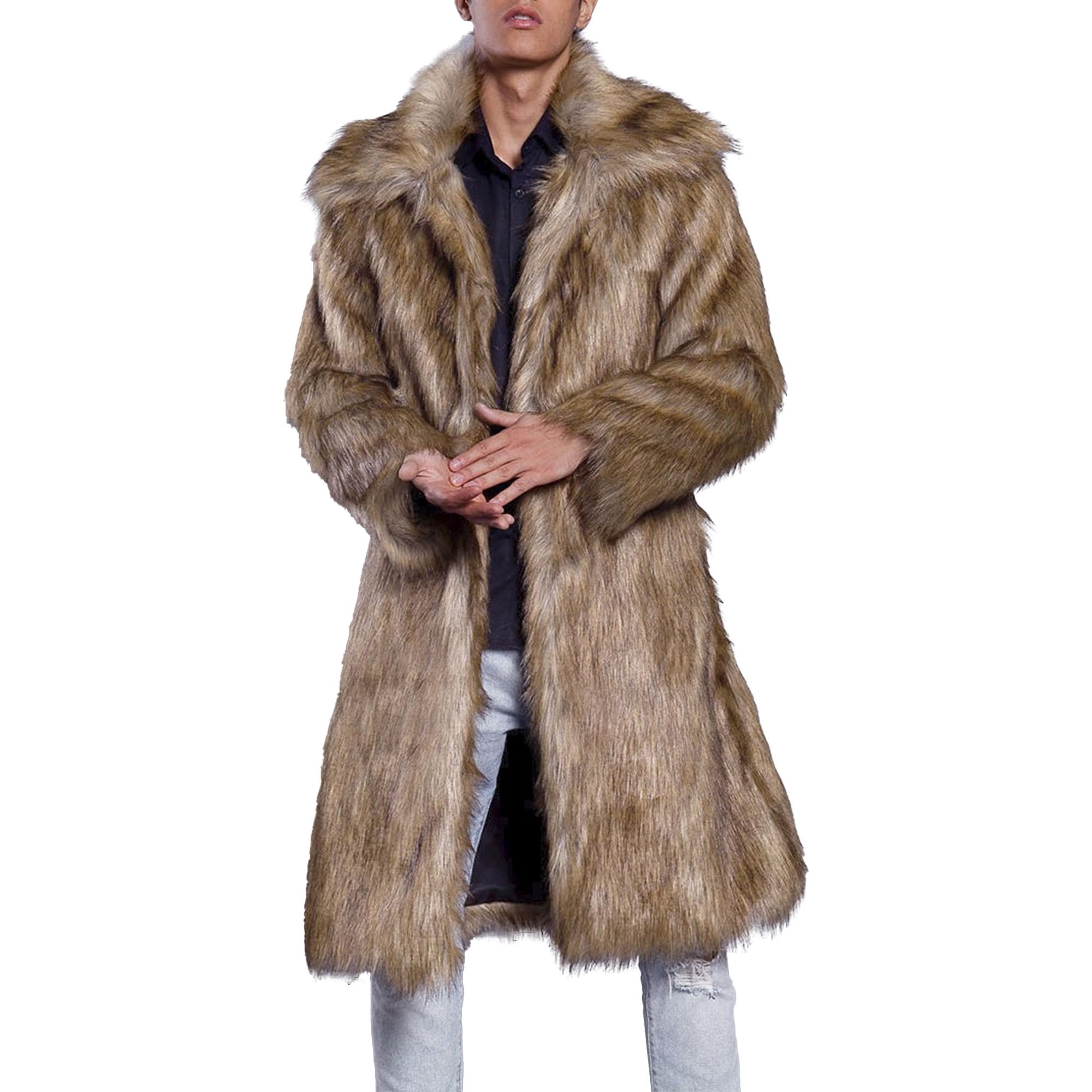 Abrigo largo de piel sintética cálido para hombre, abrigo peludo, exterior de invierno, chaqueta polar gran tamaño