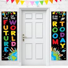 2Pcs Back to School Classroom Banner Decorations Inspirational Motivational Wall Art Decor Positive Affirmations Hanging Porch Signs Welcome Door Banner for School Classroom Office Home Decor