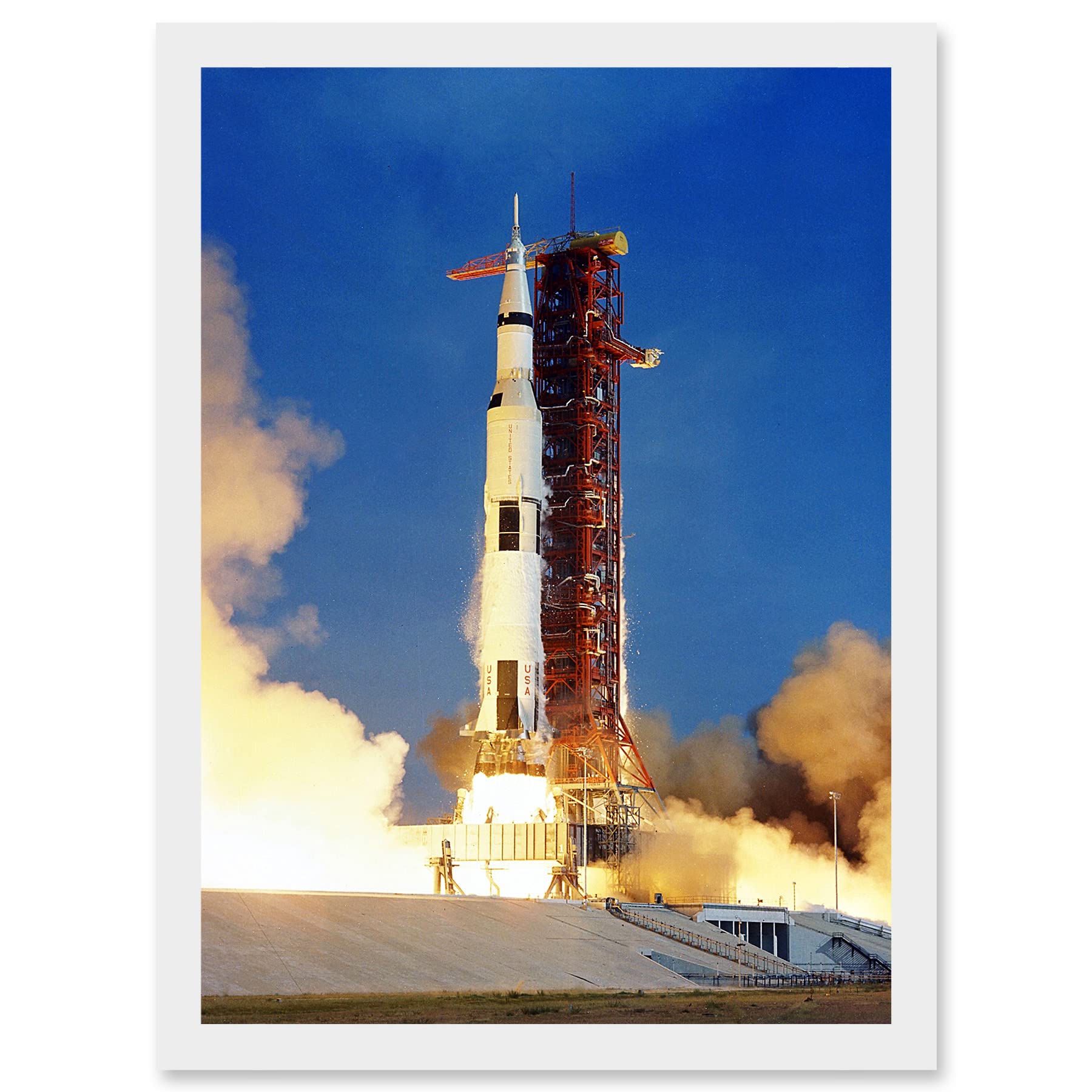 Artery8 Space Nasa Apollo 11 Rocket Launch Lift Off Photo USA Moon Mission Artwork Framed Wall Art Print A4