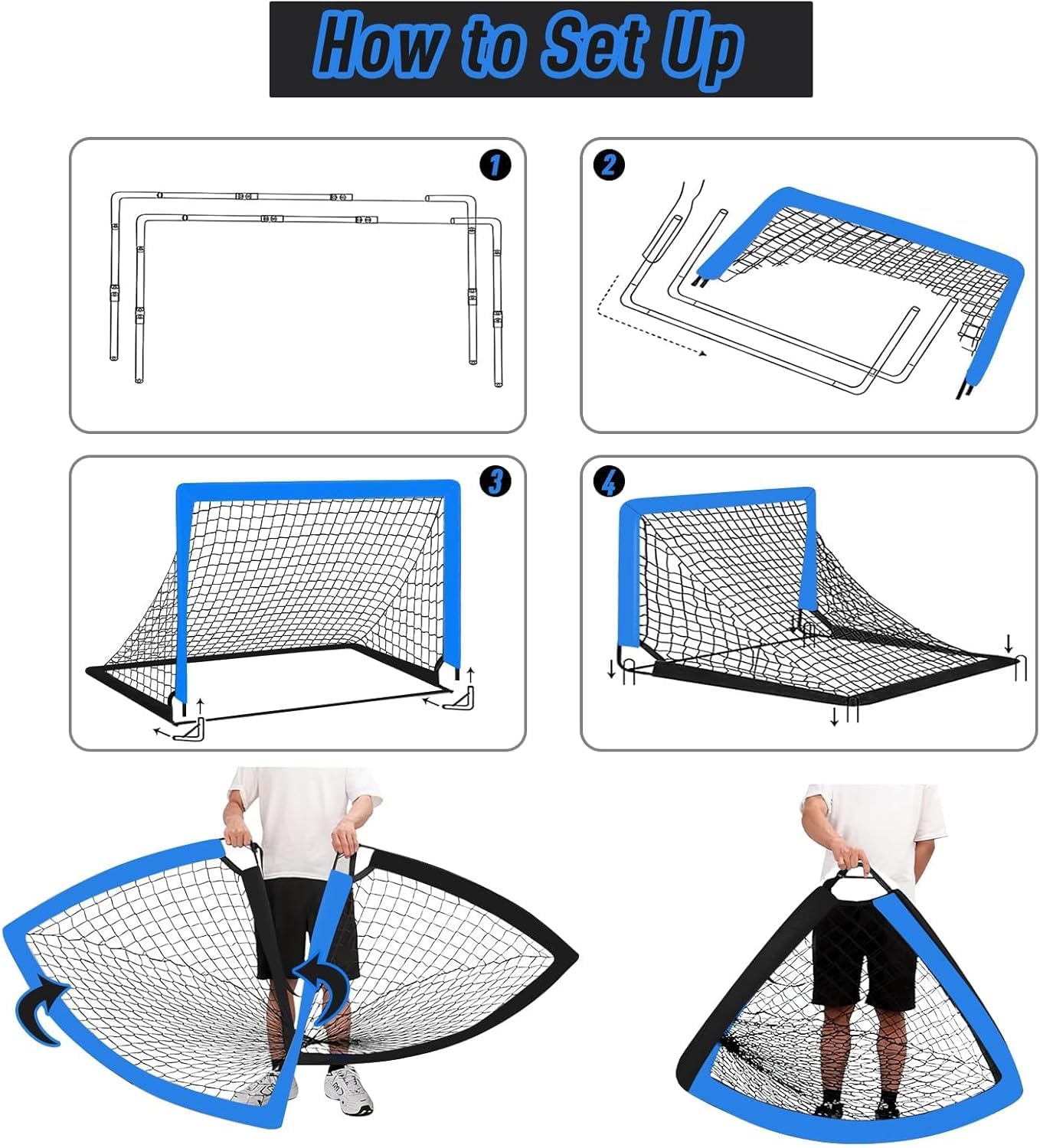Porte da Calcio per Giardino,2 Porta Calcio Bambini da 1,2 x 0,9 m,con Borsa per Il Trasporto
