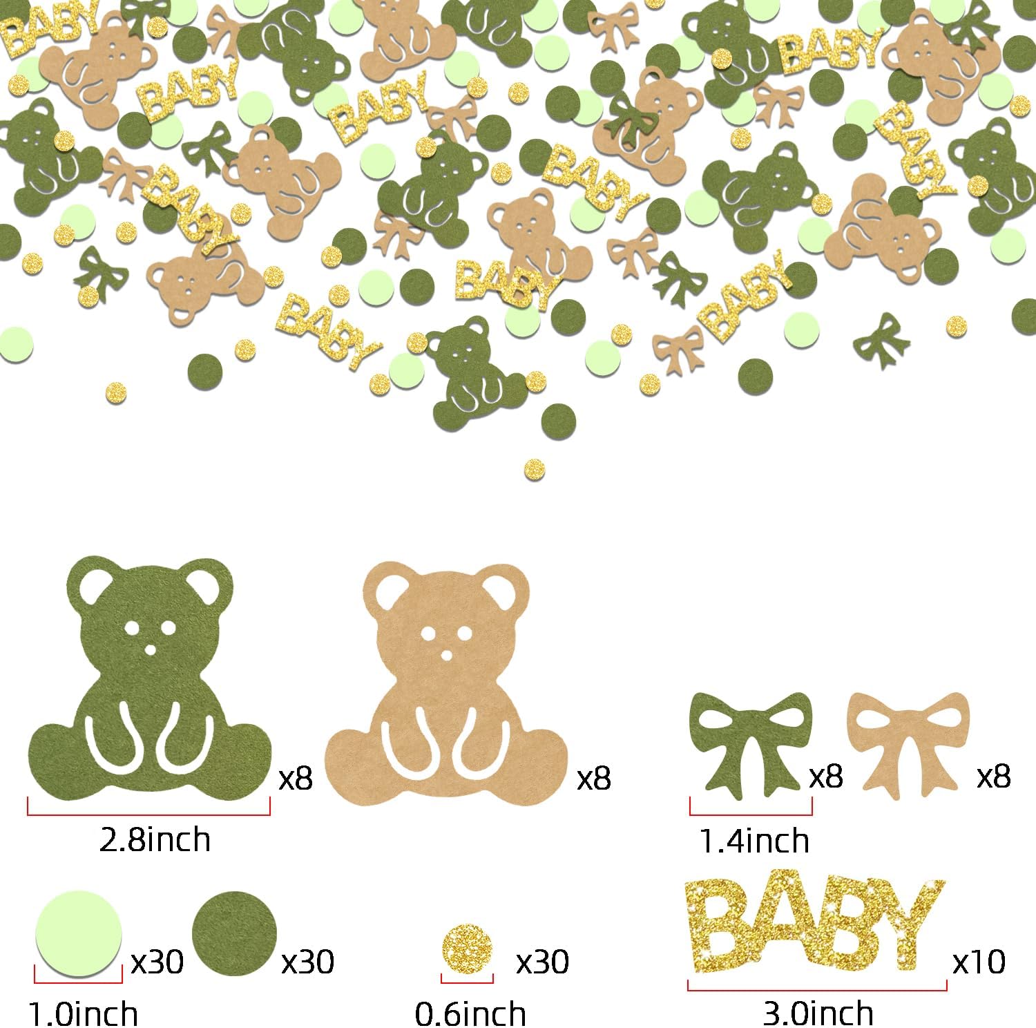 Letjolt Green Bear Confetti Baby Shower Table Decoration 132 pcs | We Can Bearly Wait Theme Glitter Paper Sprinkles First Birthday Party Decor
