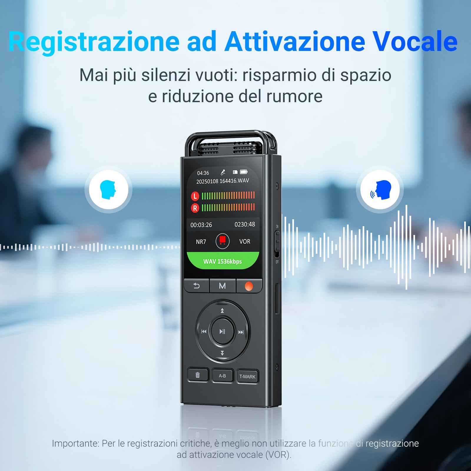 MECHEN 144 GB Registratore Vocale Digitale, Registratore Vocale Attivato con Tempo di Registrazione 10.000 h, Audio HD 3072Kbps, Riduzione del Rumore, Modalità Prima, Password e Riproduzione (V06)