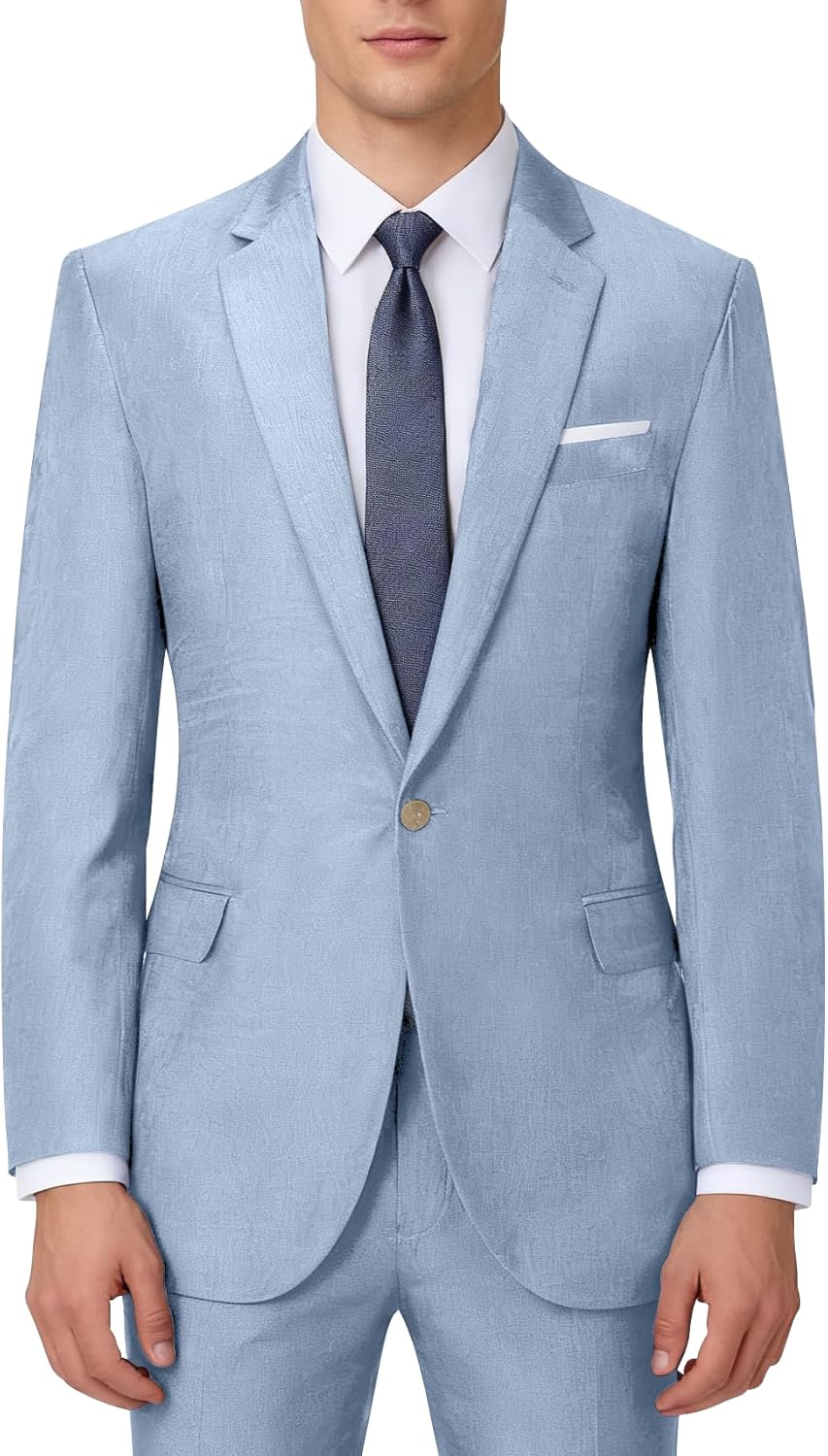 Men 2 Piece Suit Set Tencel Linen Men Suit Blazer Pants Lightweight Slim Fit Prom Tuxedo for Summer Beach Wedding