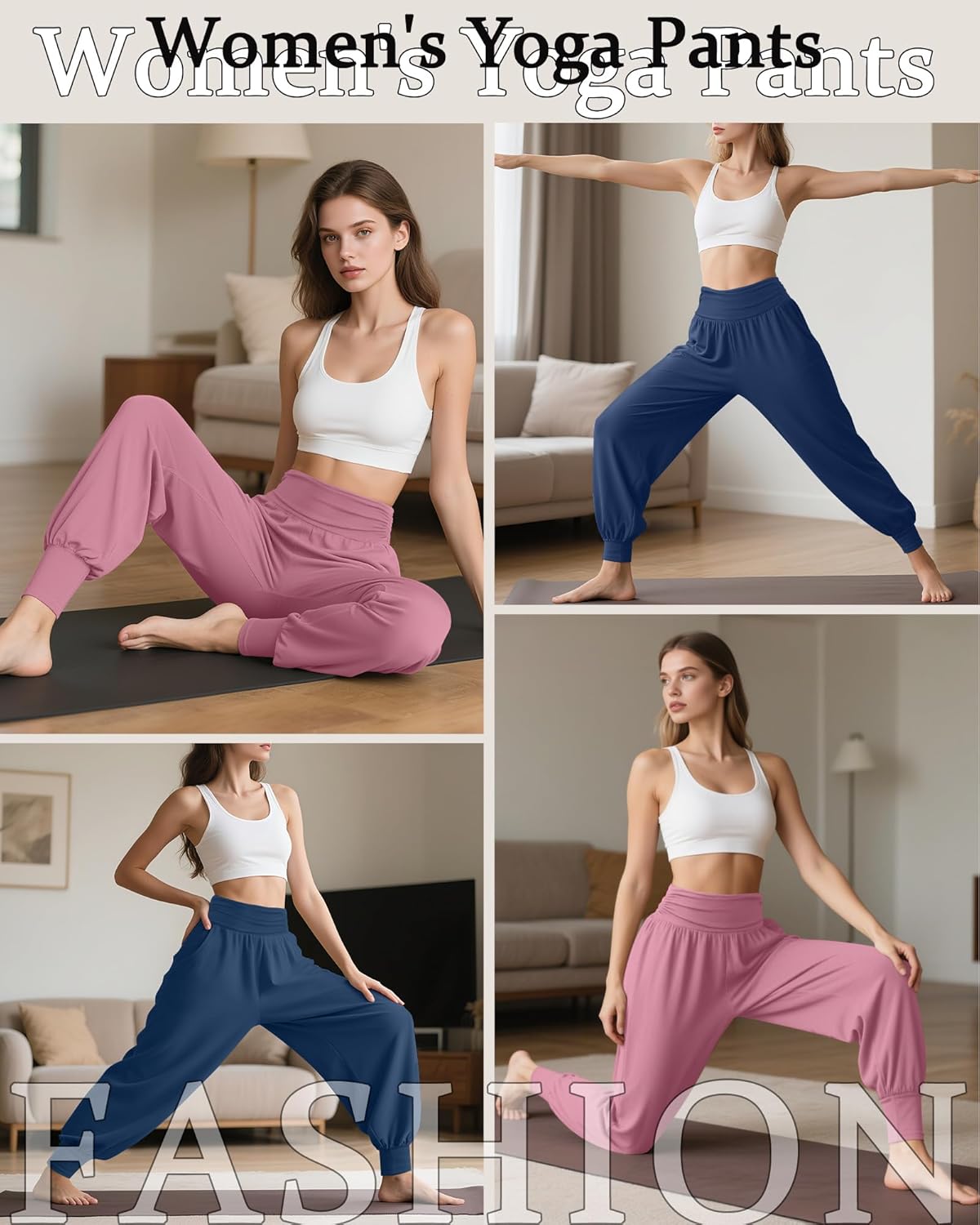 2 Pack Women's Yoga Joggers, Cozy Sweatpants with Pockets Casual Loose Comfy High Waisted Lounge Pants - Image 3