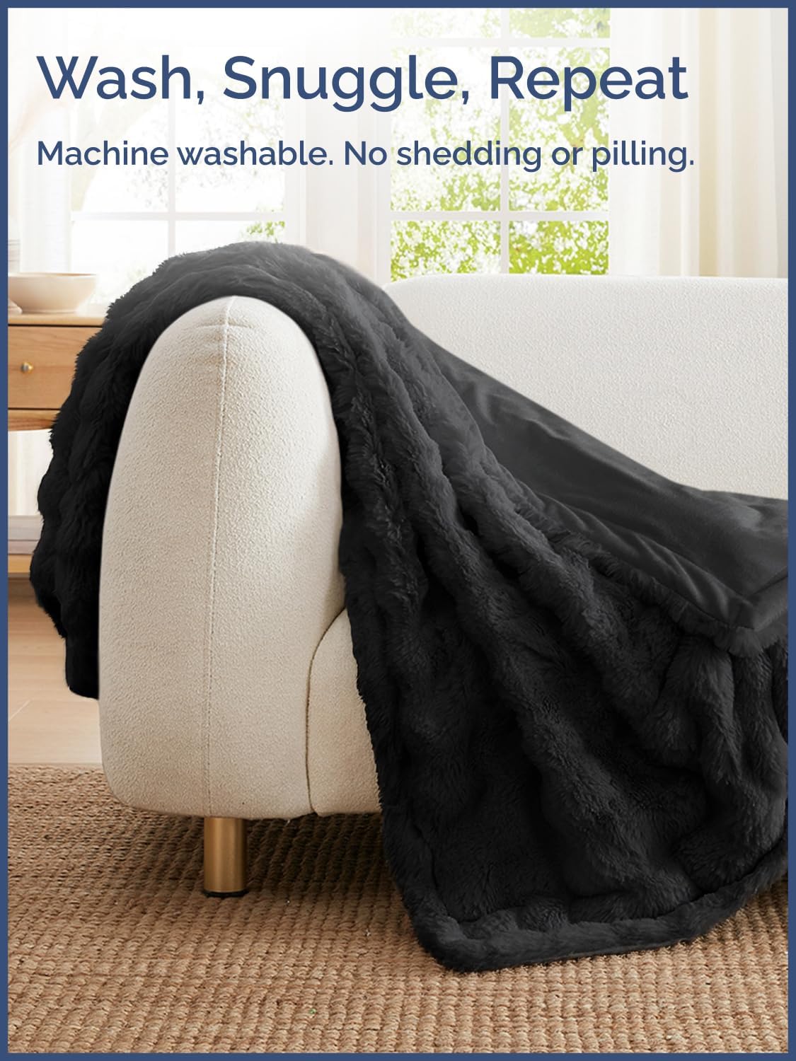 Fluffy Throw Bubble Blanket Twin Size - Faux Fur Throw for Couch or Bed - Plush Soft Extra Thick Faux Fur Rabbit Blanket - Comfy, Warm & Breathable - Luxury Minky Tie Dye Bedding - 60" x 80", Black