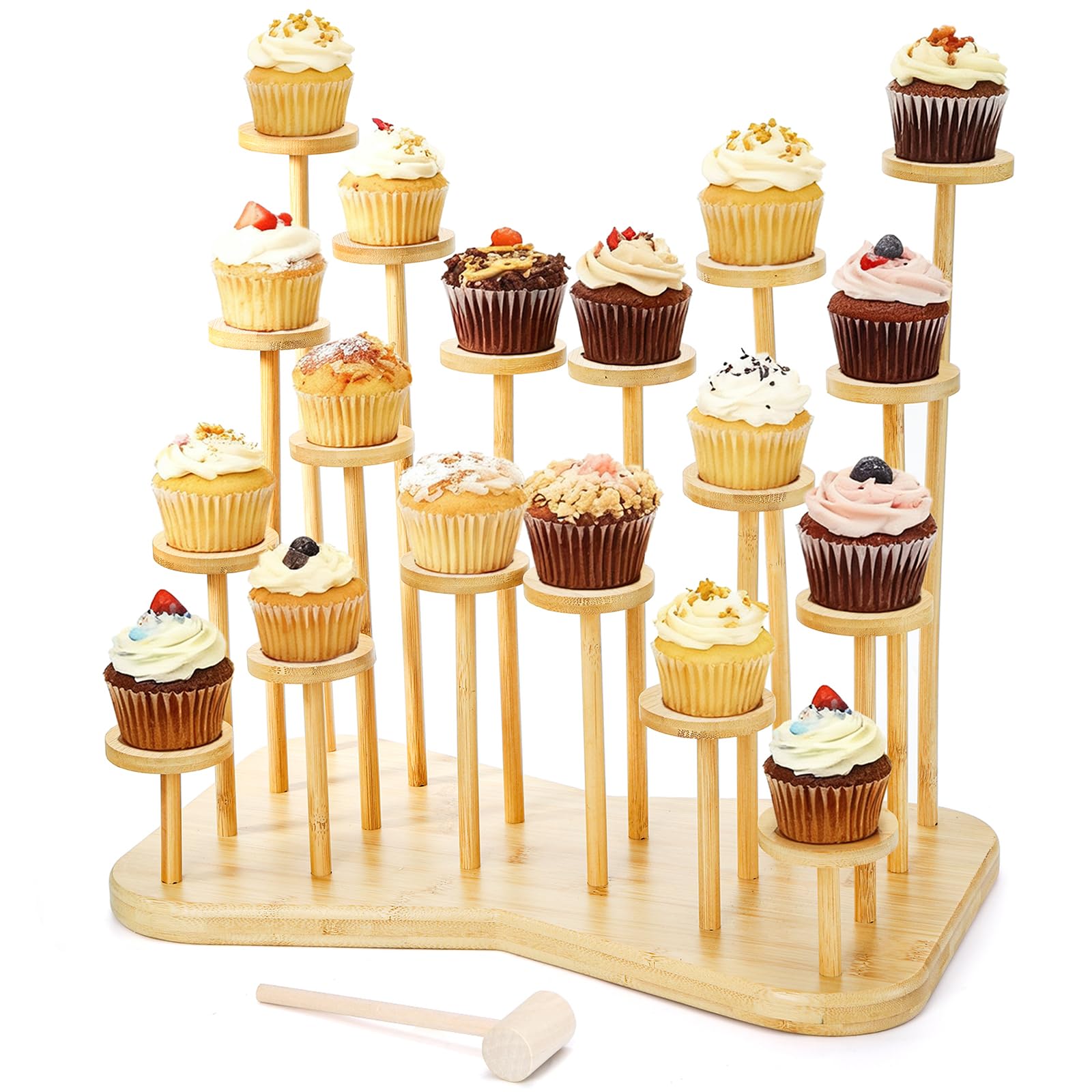 ZEAYEA Cupcake Stand for 18 Cupcakes, Bamboo Dessert Display Holder Stand for Dessert Tables, Layered Stands with Non-slip Pads for Party Wedding Birthday Holidays Christmas Anniversaries