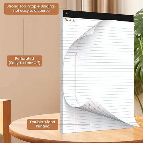 Miniatura 4 de Paquete de 2 blocs legales de 8.5 x 11 pulgadas, 50 hojas/paquete, blocs de escritura blancos con rayas universitarias y perforadas, blocs de papel