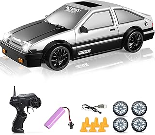 YUAN PLAN Remote Control Car RC Drift Car, 1/24 RC Car 2.4GHz 4WD RC Drift Racing Car High Speed RC Cars with Cool Lights, Rechargeable Battery and Extra Tires Birthday Gifts for Kids (White)