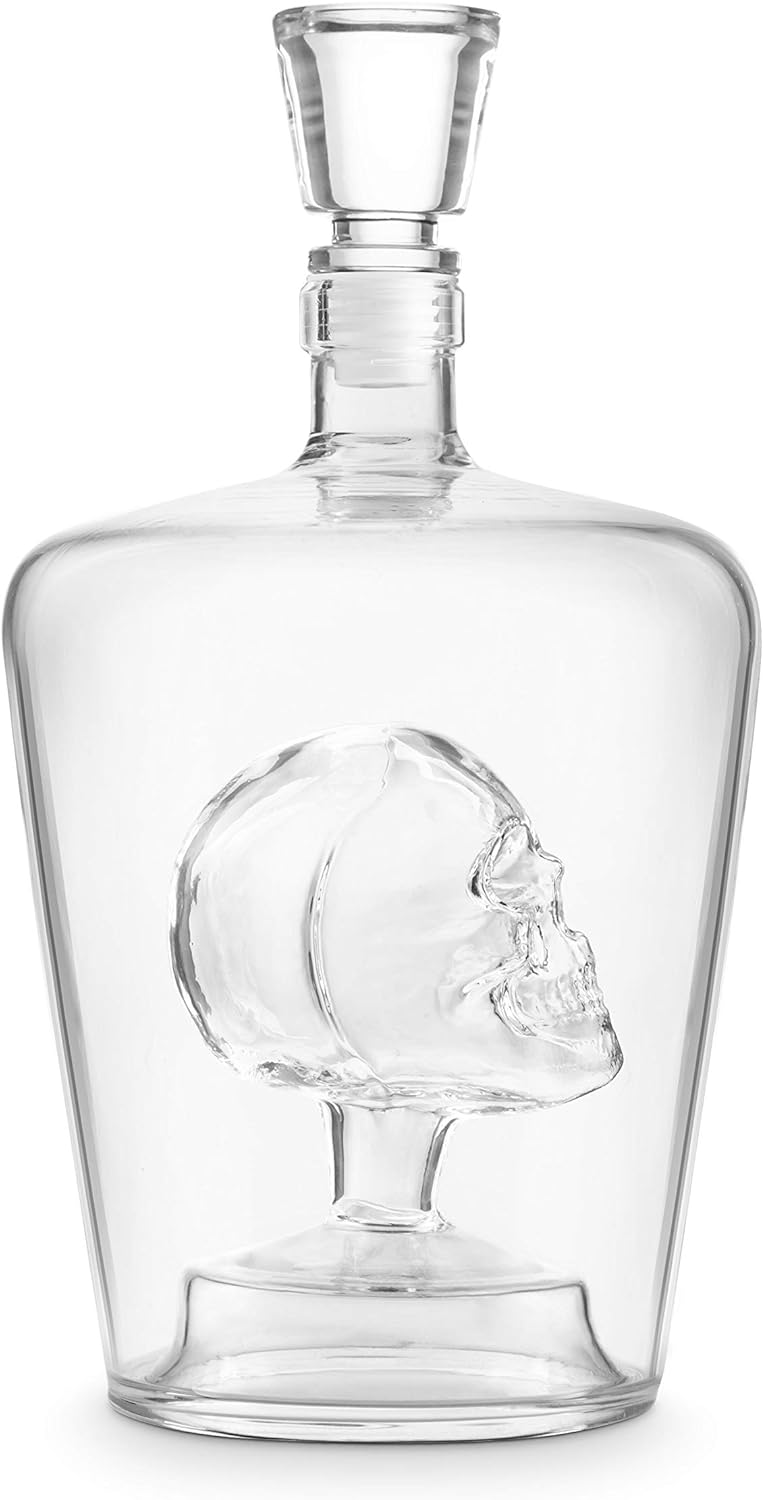 Final Touch Brain Freeze Skull Decanter - 34oz Handblown Glass with Intricate Skull Inside - Ideal for Halloween Decor, Themed Parties, Enhances Liquor Display with Freshness Seal