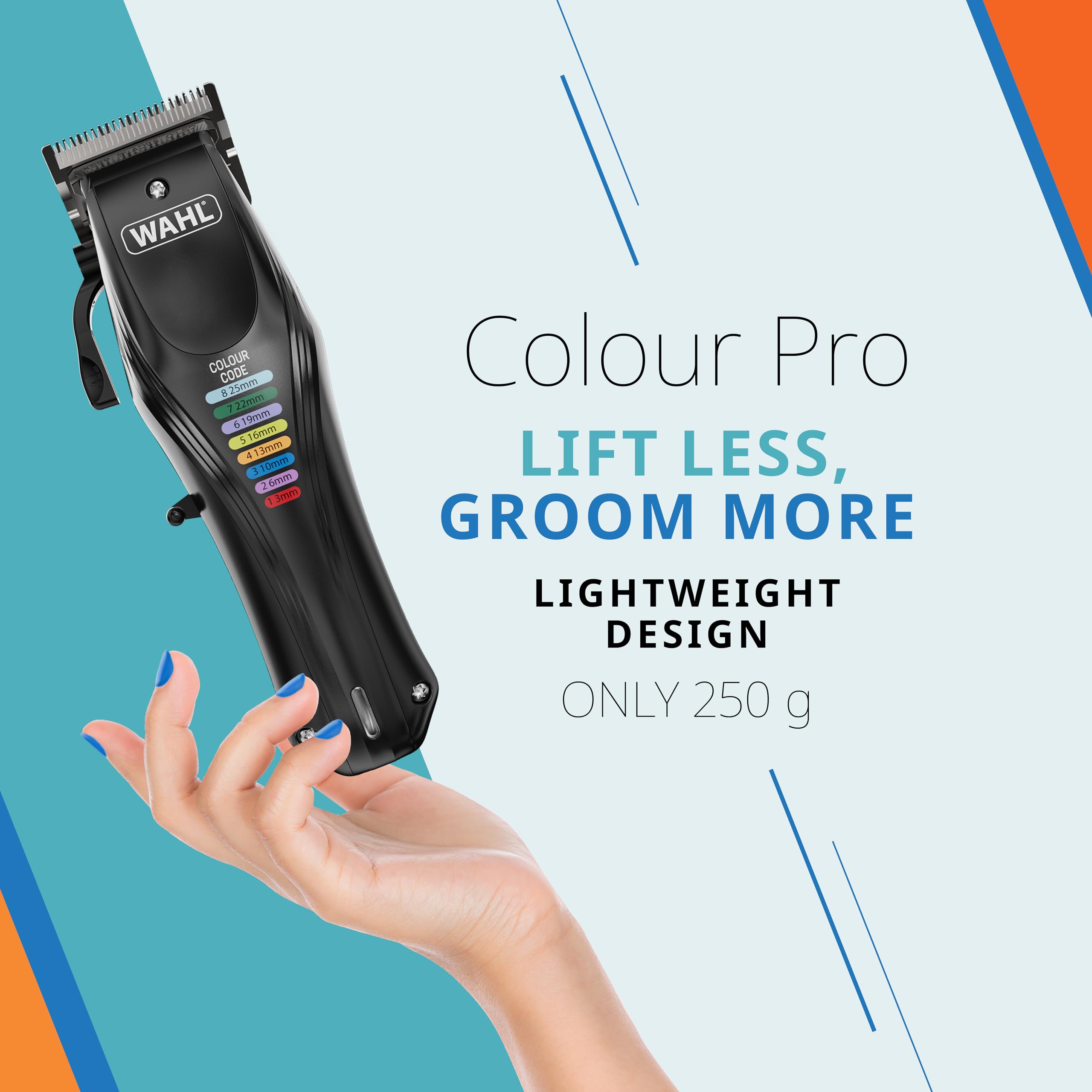 WAHL Colour Pro, cortapelo, Recargable para Mascotas, peines codificados, peluquería Canina Completa, bajo Nivel de Ruido, Cable/inalámbrico para Perros, Negro