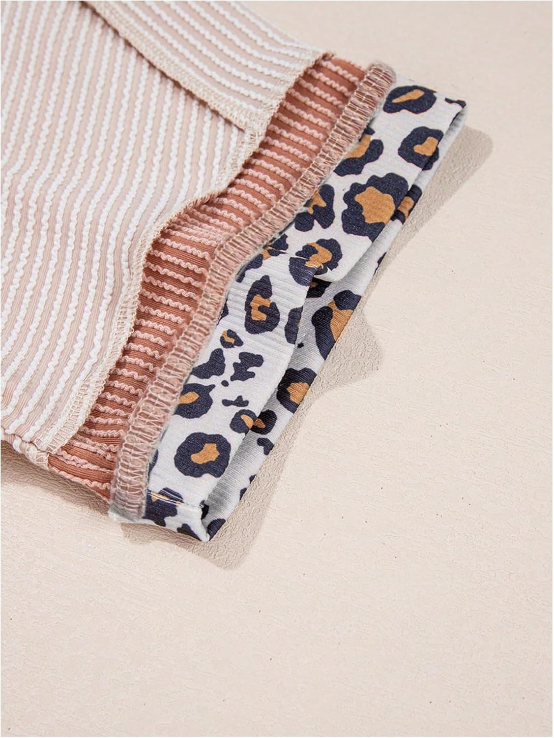 Women's Leopard Short Sleeve T Shirts Crew Neck Ribbed Knit Casual Tee Tops - Image 4