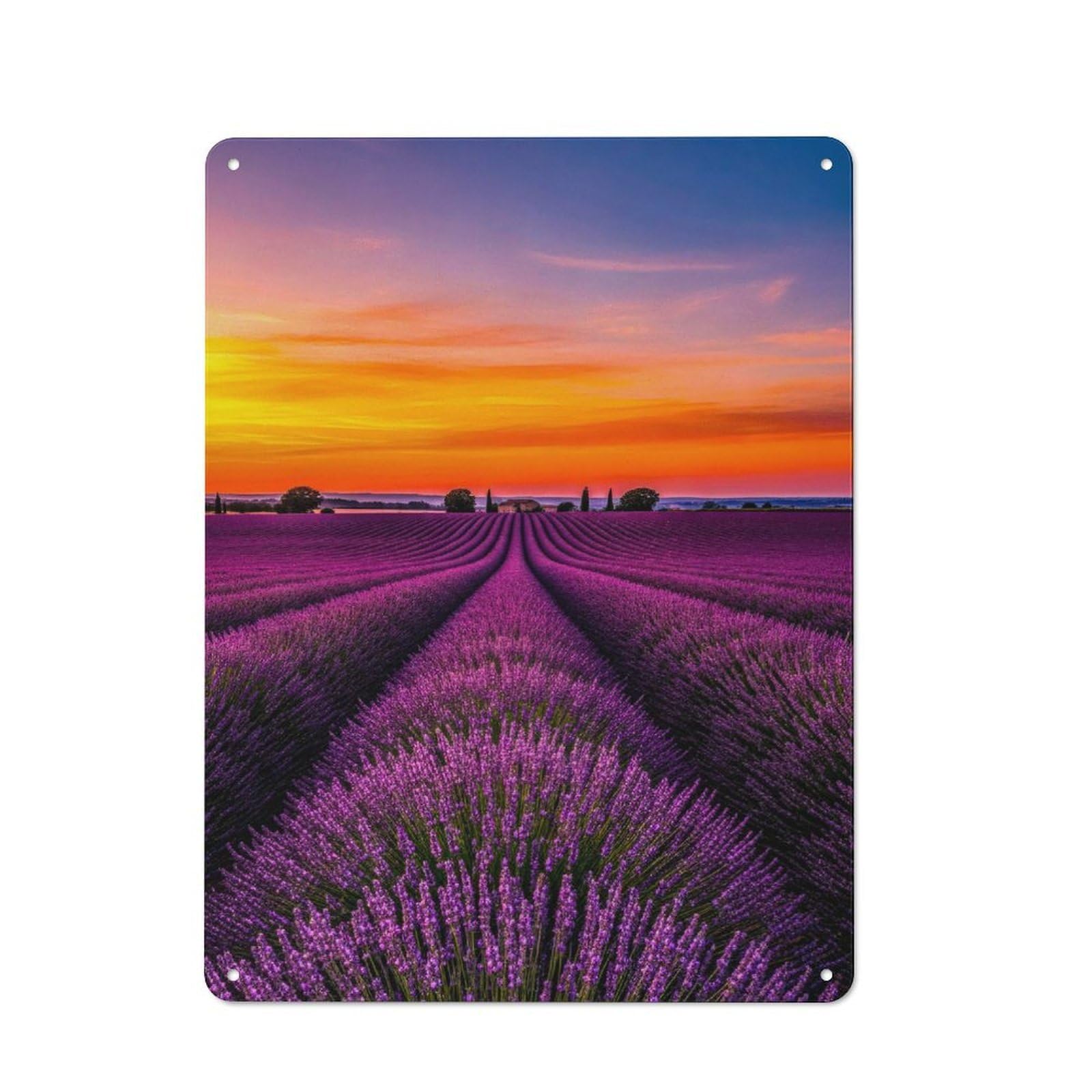 Lavender Field at Sunset Outdoor Room Metal Wall Decor 40x30cm, Rustic Tin Sign for Shed, Garden Room, Porch Or Garage