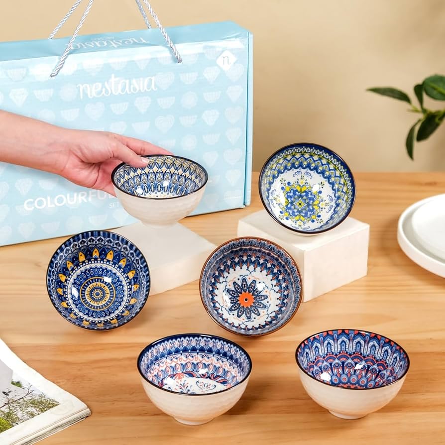 Nestasia Ceramic Mandala Snack Bowls Set of 6 (300 ml Each