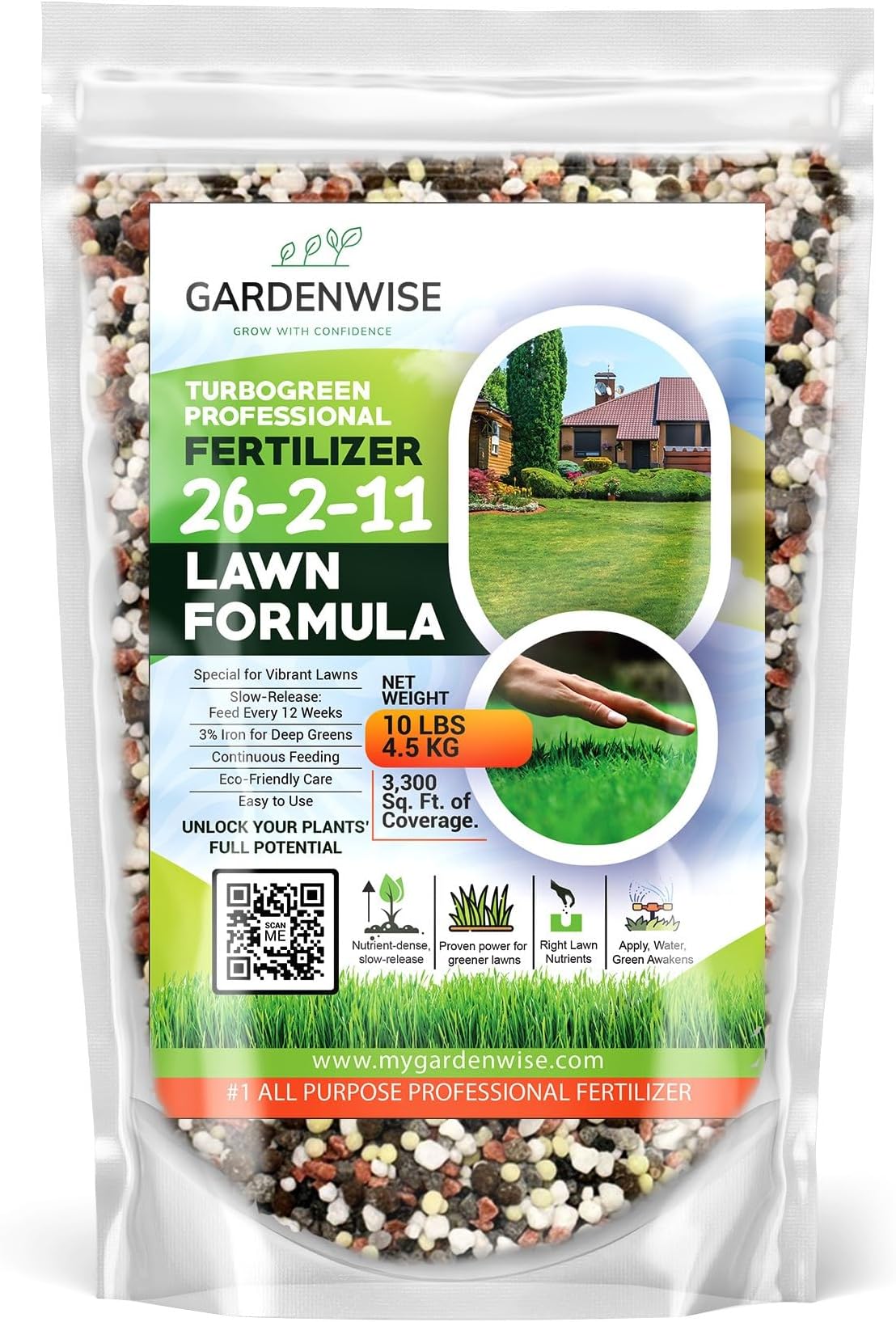 TurboGreen: Premium Lawn Fertilizer with Iron - Advanced Nitrogen & Iron-Rich Formula for Lush Growth | Eco-Friendly Grass Fertilizer for Spring & All Seasons | Slow-Release (5 QUARTS)