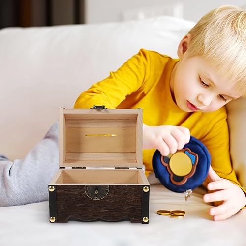 Miniatura 4 de STOBAZA Piggy Bank with Lock Vintage Treasure Chest Small Money Box Coin Storage Box Money Bank Money Saving Box - Best Gift