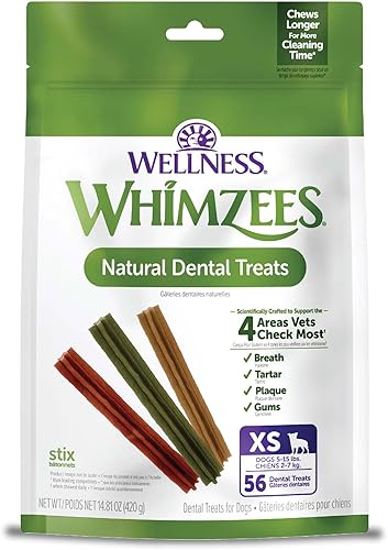 WHIMZEES by Wellness Stix - Masticables dentales naturales para perros, golosinas de larga duración, sin granos, refresca el aliento, raza extra