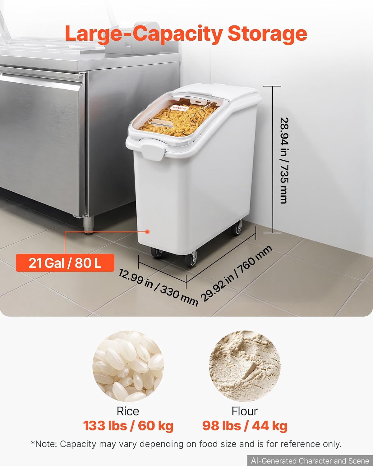 VEVOR Rice Storage Container 133 lbs/21 Gallons Dog Food Dispenser Bin image 2