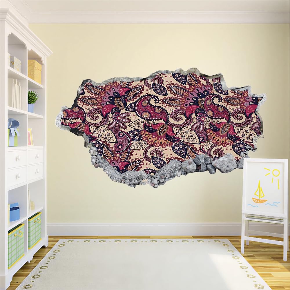 3D Wandtattoo Durchbruch Wanddeko Paisley-Muster Wanddurchbruch sticker Wandbild Wandsticker Abstrakt Wohnzimmer Wanddeko Wandaufkleber für Kinderzimmer Mädchen Teenager Zimmer