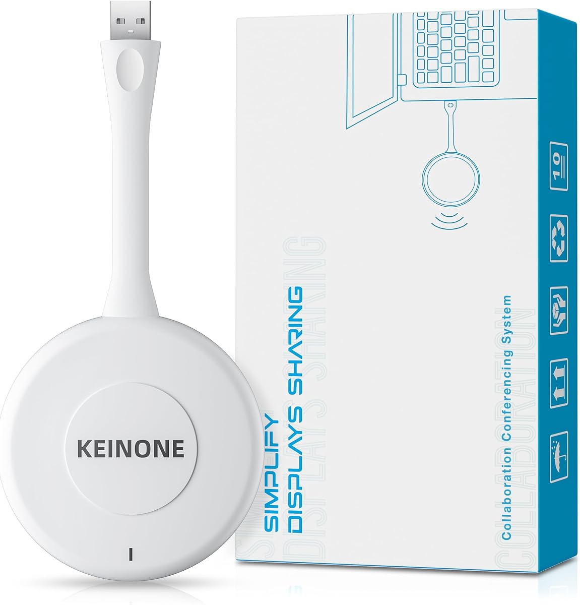 Proyector de placa inteligente USB inalámbrico, grifo KEINONE para pantalla de visualización, soporte de receptor de vídeo y audio con espejo de pantalla 4K para portátil, PC, i-Pad, tableta(para pizarra inteligente blanca)