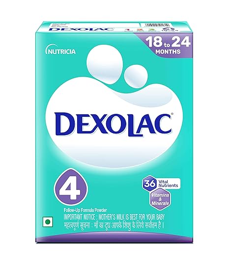 Dexolac Follow Up Infant Formula Milk Powder for Babies - Stage 4 (18 to 24 months) - with 36 Vital Nutrients - 400gms - BIB Pack